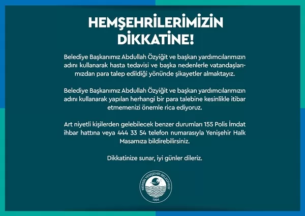 Mersin Yenişehir Belediyesi, Belediye Başkanı Abdullah Özyiğit ve başkan yardımcılarının