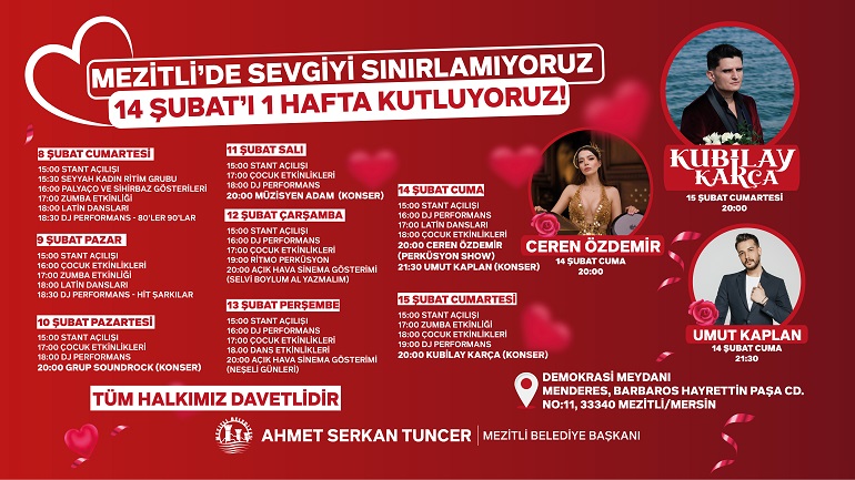 Mezitli Belediyesi, 14 Şubat Sevgililer Günü etkinlikleri kapsamında “Mezitli’de Sevgiyi
