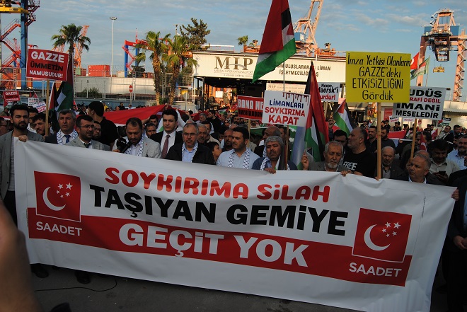 Saadet Partisi Mersin teşkilatları, İsrail’e silah ve uçak parçaları taşıdığı