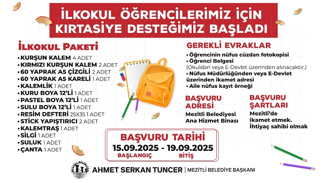 Mezitli Belediyesi, sosyal belediyecilik ilkesi doğrultusunda ilkokul öğrencilerine yönelik kırtasiye