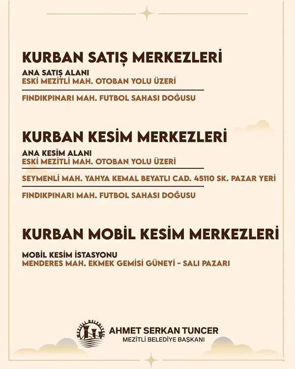 MEZİTLİ BELEDİYESİ’NDEN KURBAN BAYRAMI DÜZENLEMESİ