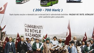 Kocaeli Büyükşehir Belediyesi, 29 Ekim Cumhuriyet Bayramı dolayısıyla toplu ulaşımı